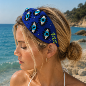 Cobalt Blue & Gold Hamsa Headband - Image 2