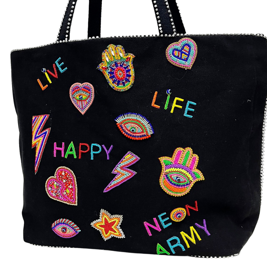'Live Life Happy' Beach Bag - Neon Army