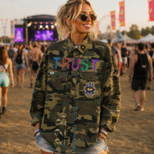 Upcycled Camo jacket-The Universe Is Always Listening - Image 2